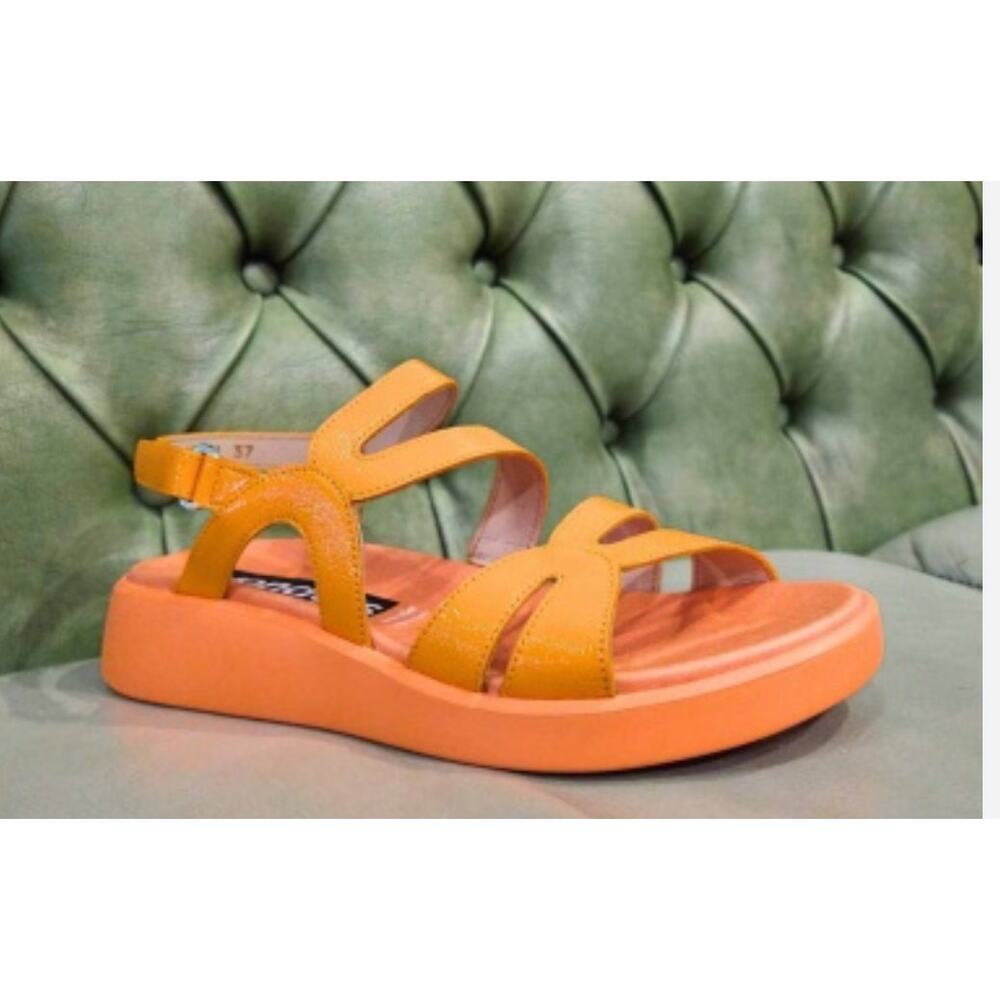 Wonders platform strappy leather sandals vibrant yellow orange WMN 41